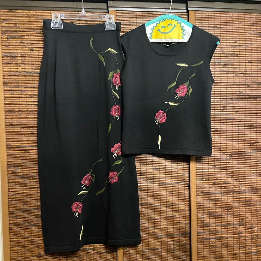Peruvian Connection XS 100% Pima Cotton Hand Embroidered Top and Midi Skirt